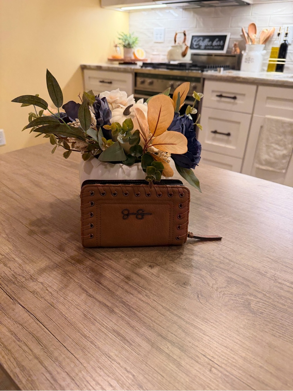 Leather Zip Wallet in Brown by Jessica Simpson